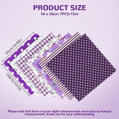 Ainiv 7pcs 19.68"x19.68" 100% Cotton Quilting Fabric, Fabric Bundles Squares, Floral Precut Fat Squares Patchwork for Quilting, Sewing, DIY Crafts, Mask, Purple