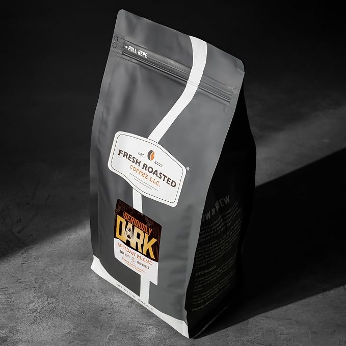 Fresh Roasted Coffee, Seriously Dark Artisan Blend Whole Bean Coffee, Dark Roast, Kosher, 5 lb (80 oz)