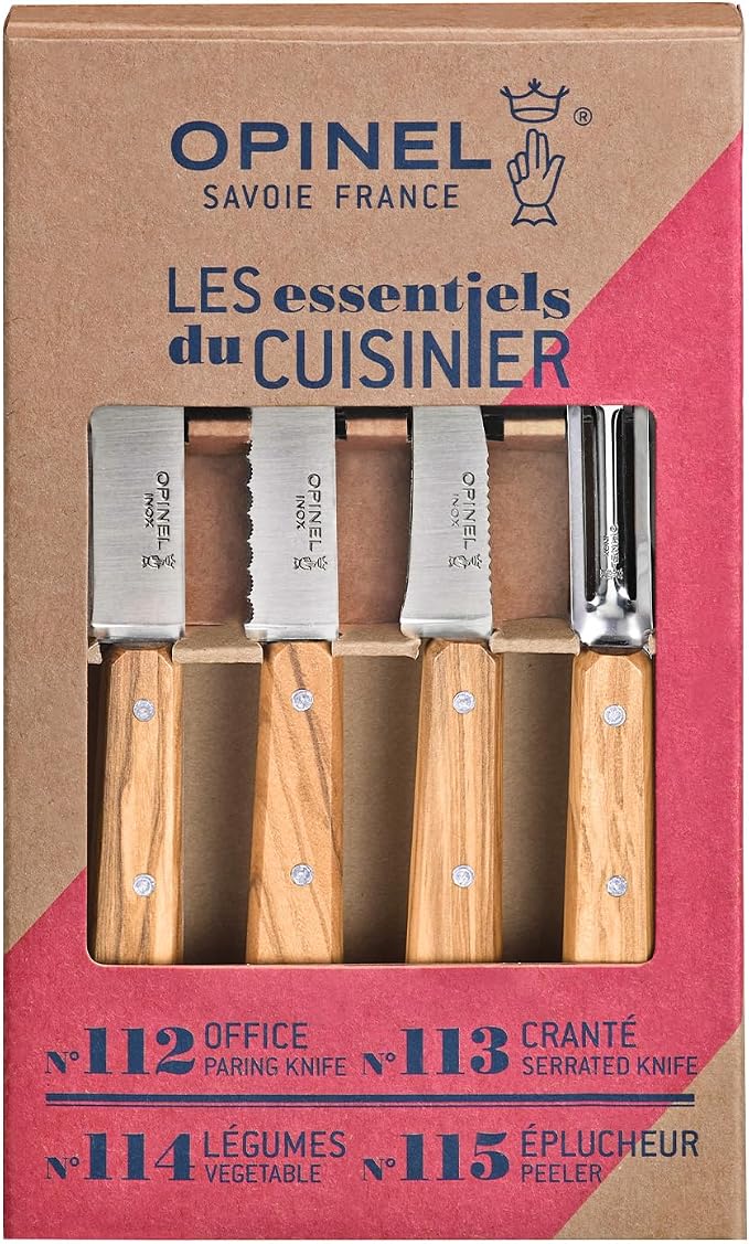 Opinel Essentials Kitchen Knife Box Set - Olive Wood