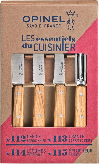 Opinel Essentials Kitchen Knife Box Set - Olive Wood
