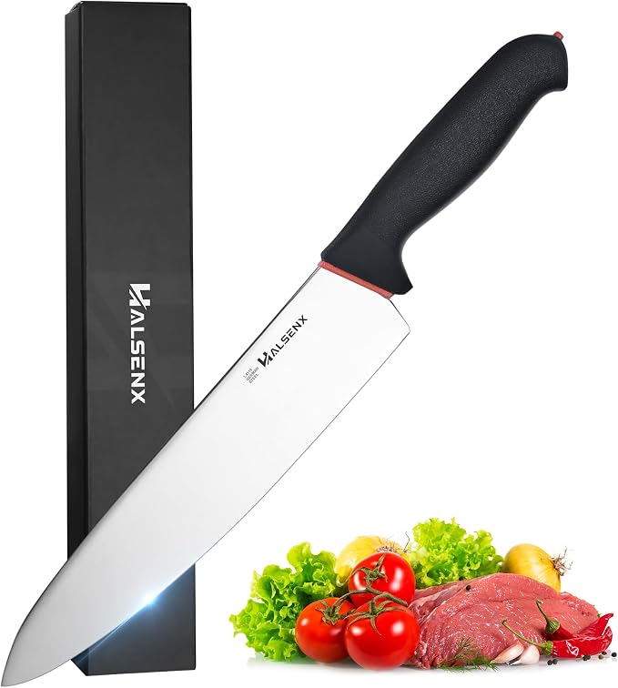 Chef Knife 10 Inch,High Carbon Stainless Sharp Blade with Non-Slip Softgrip, Multi-Purpose Kitchen Knife for Meat, Fruit & Vegetables Cutting (Black)
