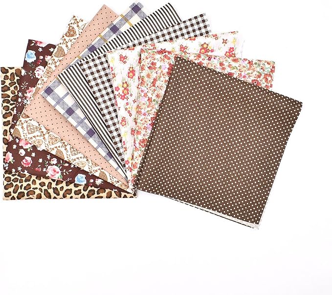 10pcs 12 x 12 inches (30cmx30cm) Print Coffee Series Fabric Bundle Squares Patchwork DIY Sewing Scrapbooking Quilting Pattern Artcraft