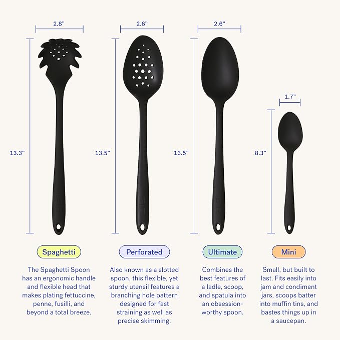 GIR: Get It Right Silicone Spoon, High Heat Resistant Kitchen Tool - Non toxic cooking utensils for Nonstick Cookware, Cooking, Strainer, and Serving, Spaghetti - 13 IN, Studio White