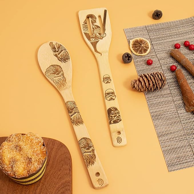 5 PCS Star War Burned Wooden Spoons Cooking Organic Spoons Turners Carved Spatulas Non-Stick for Cookware Kitchen Gadgets - Premium Quality Gifts for Housewarming and Wedding