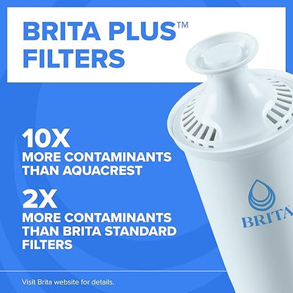 Brita Small 6-Cup Water Filter Pitcher with BritaPlus Filter, WQA NSF/ANSI Certified, Reduces 2X Contaminants vs. Standard, Removes Chlorine Taste & Odor, Reduces Zinc Copper Mercury, Stone Blue