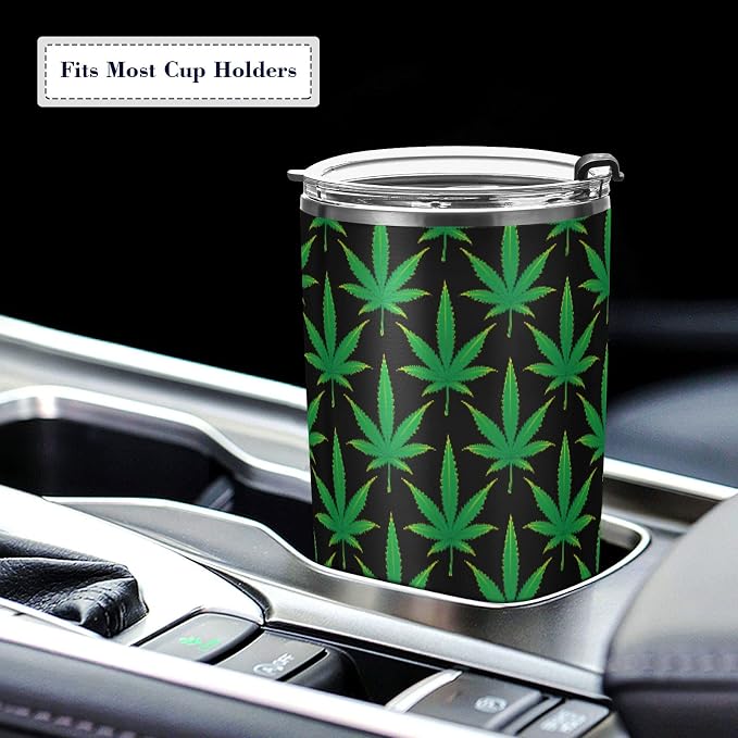 Tumbler Green Marijuana Leaves Insulated Coffee Cup Beverage Container Travel Mug with Straw and Lid Double Wall Stainless Steel 20oz Office, Back to School