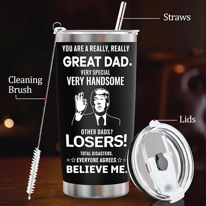 Ulrhpc Fathers Day Day gifts Dad Tumbler - 20oz Stainless Steel Vacuum Tumbler w/Lids/Straws/Brush Funny Birthday Gifts for Men Papa Husband Grandpa on Christmas Anniversary Fathers Day