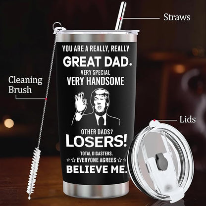 Ulrhpc Fathers Day Day gifts Dad Tumbler - 20oz Stainless Steel Vacuum Tumbler w/Lids/Straws/Brush Funny Birthday Gifts for Men Papa Husband Grandpa on Christmas Anniversary Fathers Day