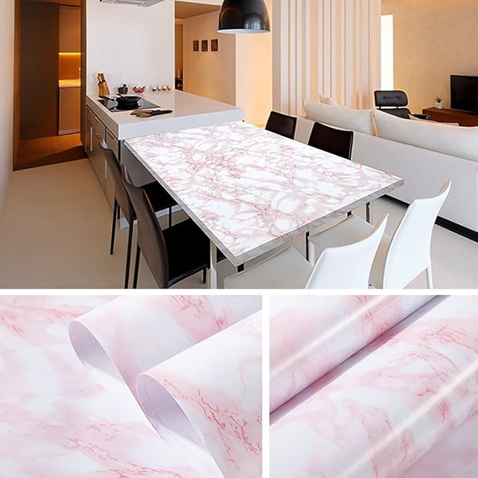 practicalWs 23.6in ×118in White Pink Marble Wallpaper Peel and Stick Countertops Self-Adhesive Vinyl Waterproof Wallpaper Great As Cabinets Drawer Shelf Wall Crafts Wall Paper Decorations