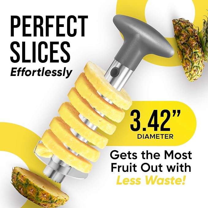 Zulay Kitchen Pineapple Corer and Slicer Tool – Stainless Steel Pineapple Cutter with Eye Remover Tool – Ergonomic Handle & Easy Core Remover – Reinforced Heavy-Duty Blade – Gray