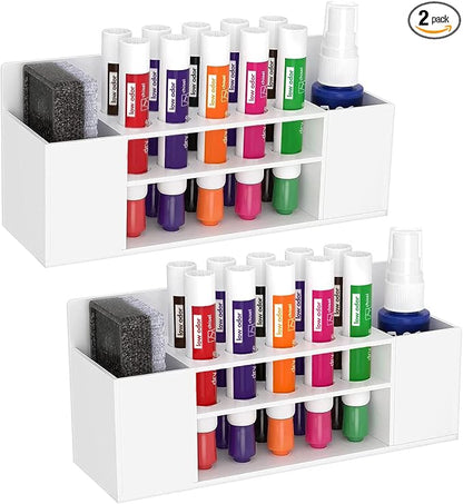 HBlife 2 Pcs Acrylic Magnetic Dry Erase Marker Holder for Whiteboard, Wall Mount 10 Slots Magnet Pen Pencil Holder for Fridge Refrigerator, Locker Organizer Accessories for Classroom Office, White
