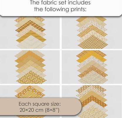Cotton Satin Patchwork Fabric Panel – 35 Designs, 20×20 cm Squares, Single Piece 150×110 cm, Yellow Patchwork Quilt Fabric (Golden Harvest Patchwork Set, 35pcs 8x8 inch)