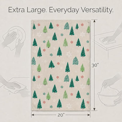 Urban Villa Kitchen Towels Christmas Green Trees Print Premium Quality,100% Cotton Dish Towels Mitered Corners Ultra Soft (Size: 20X30 Inch) Highly Absorbent Bar Towels & Tea Towels - (Set of 6)