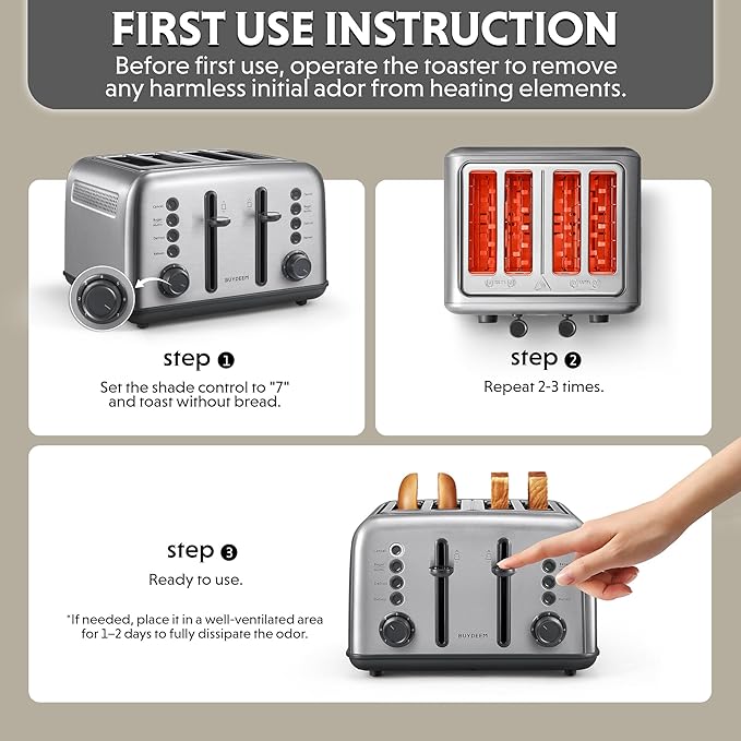 BUYDEEM DT640 4-Slice Toaster, 7 Shade Settings, Extra Wide 1.5’’ Slots for Bagel & English Muffin, 6 Toasting Functions, Retro Stainless Steel Toaster with High Lift Lever, 1800W, Retro Silver