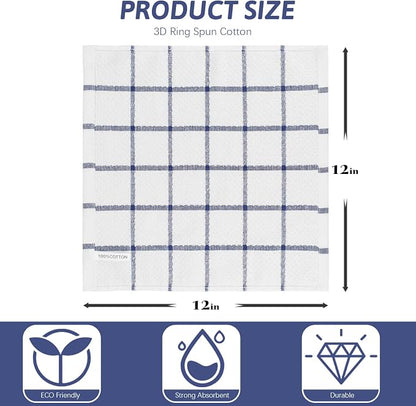 Nialnant 4PCS Cleaning Rags,100% Cotton Terry Dish Rags for Washing Dishes,Quick Drying Dish Cloths,Dish Towels for Kitchen,Navy Blue Plaid-12x12in