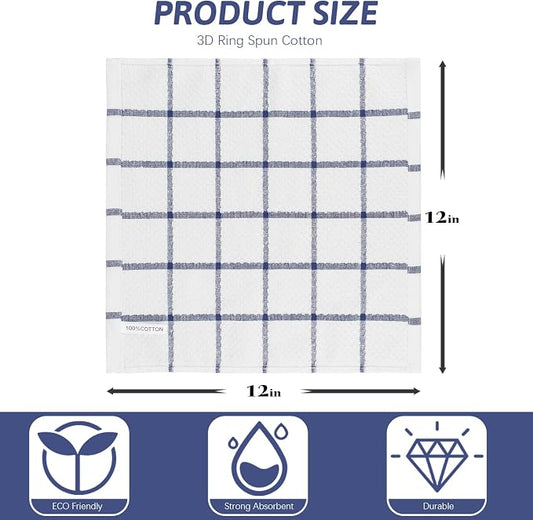Nialnant 4PCS Cleaning Rags,100% Cotton Terry Dish Rags for Washing Dishes,Quick Drying Dish Cloths,Dish Towels for Kitchen,Navy Blue Plaid-12x12in
