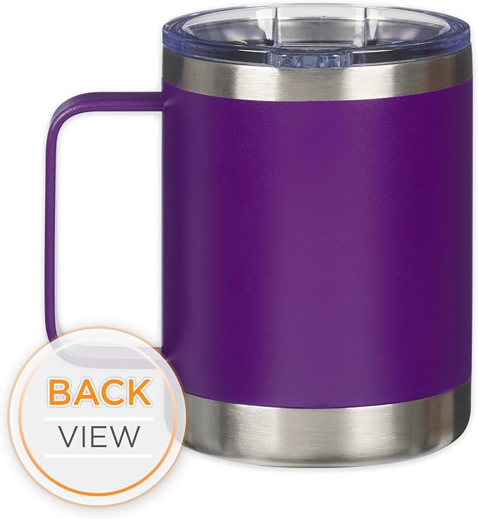 Christian Art Gifts Reusable Stainless Steel Double Wall Vacuum Insulated Camp Style Travel Mug w/Handle for Women: Be Still & Know Inspirational Bible Verse, BPA-free Retractable Lid, Purple, 11 oz.