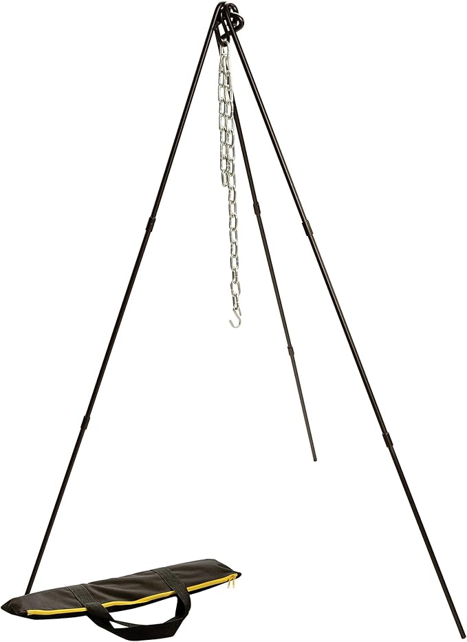 Lodge Campfire Cooking Tripod - Adjustable chain - 40 to 60 Inch Steel Cooking Tripod for Campfire - Adjustable