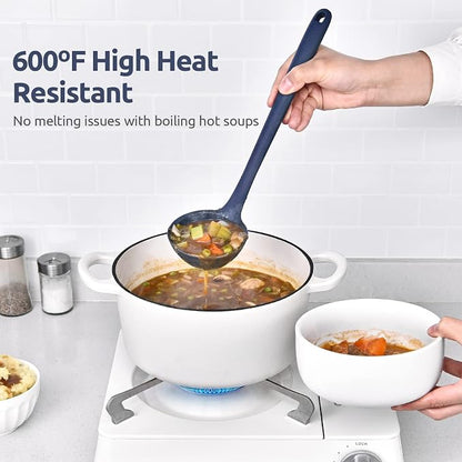 13 inch Silicone Soup Ladle: U-Taste 600ºF Heat Resistant 4 oz Large Non-stick Seamless Rubber Kitchen Deep Serving Spoon with Non Slip Long Handle for Cooking Sauce Stews Gravy (Midnight Blue)