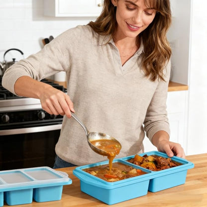 2 Pack Silicone Freezer Molds with Lids,1Cup&2Cup Silicone Freezer Tray with Lids for Meal Prep - Makes 6 Perfect Portions Cubes for Storing 500mL/250mL Ice Cube,Soup,Sauces,Leftovers and More