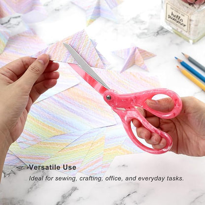 LIVINGO All Purpose Scissors - 8” Sharp Heavy Duty Fabric and Paper Shears with Gradient Pink Color Coating Stainless Steel Blade and Comfort Smooth Grip for Office Home Arts, Crafts
