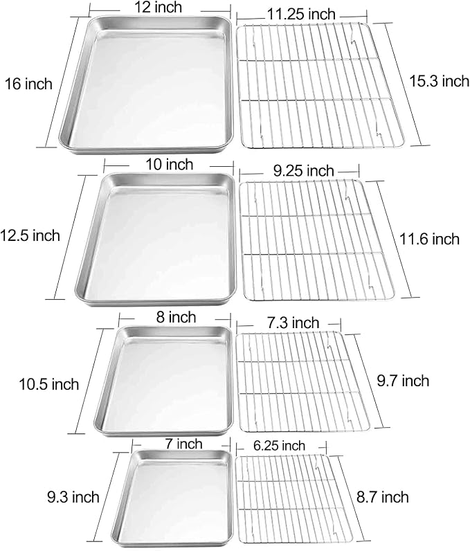 TeamFar Baking Sheet with Rack Set of 8, Cookie Sheet Baking Pans Stainless Steel Bakeware with Cooling Rack Set, Non Toxic & Healthy, Mirror Finish & Rust Free, Easy Clean & Dishwasher Safe