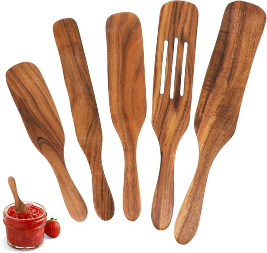 Prasacco 5 Pcs Wooden Spurtle Set Spurtles Kitchen Tools Wooden Spurtle Spatula Wooden Spurtle Kitchen Utensils Spurdle for Cooking Wood Slotted Spurtle Spatulas Spoons Set for Cooking Stirring Mixing
