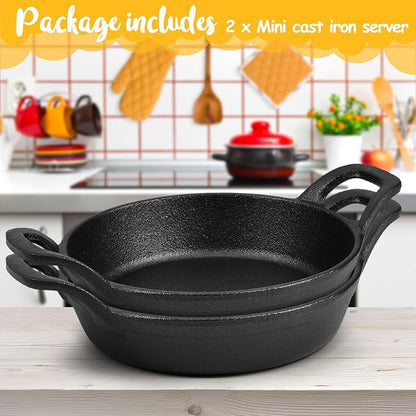 Ziliny Mini Cast Iron Skillets 6.3 x 6.3 x 1.5 Inch Cast Iron Pan Small Ramekin Set Black Casserole Dish Cookware Oven Safe Mini Skillets for Kitchen Indoor Outdoor Picnic (2 Pack)