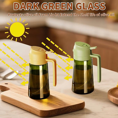 SWEET VIEW Olive Oil Dispenser and Oil Sprayer – 16oz/470ml Glass Light-Proof Oil Pourer for Kitchen Air Fryer, Cooking, Salad, and BBQ, with Stickers