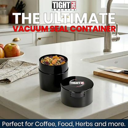 Tightvac 1/2 to 3 Ounces Airtight Herb Storage Container - Patented Vacuum Seal, Storage for Herbs, Coffee, Tea, Spices, Dry Goods - Small Odor Resistant Container, Black