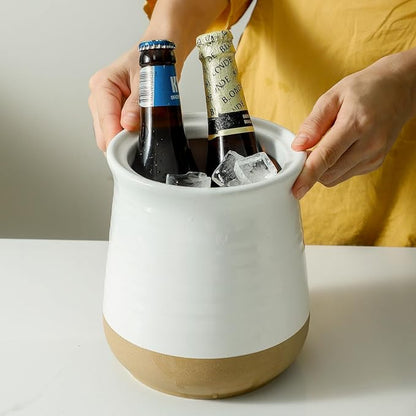 HASENSE Large Utensil Holder, White Cooking Utensil Crock for Kitchen Counter, 7.1" Ceramic Utensil Organizer Caddy for Kitchen Utensil Set, Vintage Decor