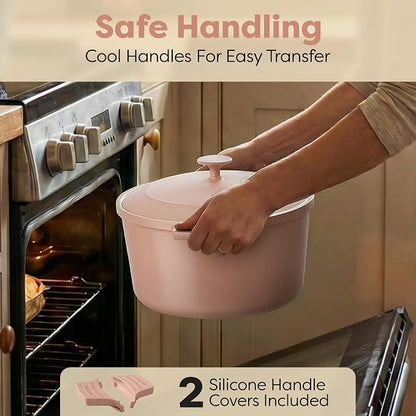 Gotham Steel 5 Qt Dutch Oven Pot with Lid, Nonstick Ceramic Dutch Oven Stock Pot, 10 in 1 Cooking Pot & Dutch Oven for Bread Baking, Lightweight, Oven & Dishwasher Safe – Pink