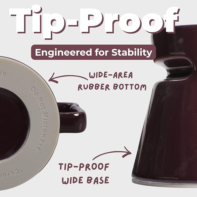 Wide Bottom Handmade Coffee Mug, Tip-Proof Ceramic Mug with Weighted Non-Slip Base, Stable Desk & Travel Mug for Office, RV & Boat, Retro Sci-Fi Design, Unique Appreciation Gift