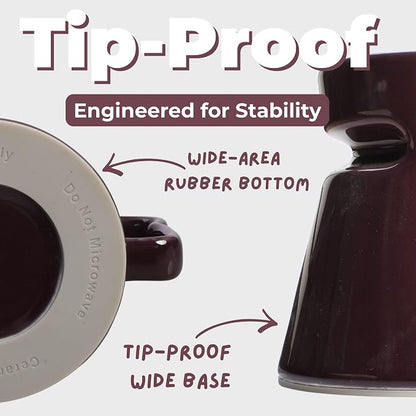 Wide Bottom Handmade Coffee Mug, Tip-Proof Ceramic Mug with Weighted Non-Slip Base, Stable Desk & Travel Mug for Office, RV & Boat, Retro Sci-Fi Design, Unique Appreciation Gift