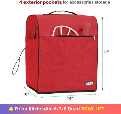 HOMEST Stand Mixer Cover Compatible with KitchenAid 6/7/8 Quart Bowl Lift，Dust Cover with Zipper Pocket for Accessories, Red (Patent Design)
