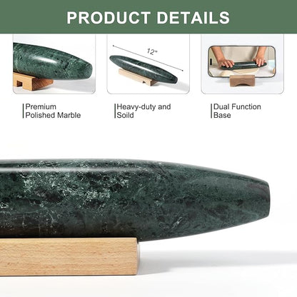 Natural Marble French Rolling Pin,12 inch Kitchen Baking Tool for Baking with Non-Stick Surface, Ideal as a Dough Roller for Pasta, Dumpling, Fondant, Pie, Bread, and Pizza
