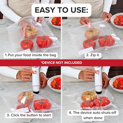 Chef Preserve Reusable Vacuum Sealer Bags for Food - 30 BPA-Free Large (12 x 13 in) Food Storage Bags, Freezer, Microwave - Odor-Resistant, Leak-Proof - Compatible with Chef Preserve Vacuum Sealers