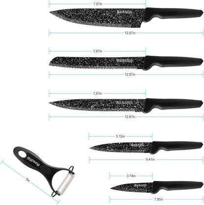 Knife Set, 6 Pieces Kitchen Knives Set with Anti-Rust Coating & Ergonomic Handles, Lightweight, Dishwasher Safe stainless steel Knife, Gift for Kitchen Enthusiasts, Family Chef(Beauty handle)