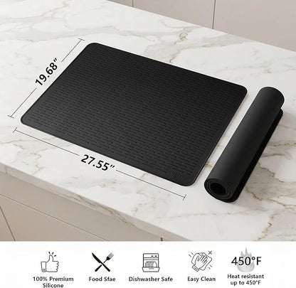 YUHFERA Stove Top Cover for Electric Stove - Silicone Stove Mat for Glass Top, Glass Cooktop Protector for Kitchen,Multi-Functional Oven Covers for Electric Stove (Black,28 x 20)