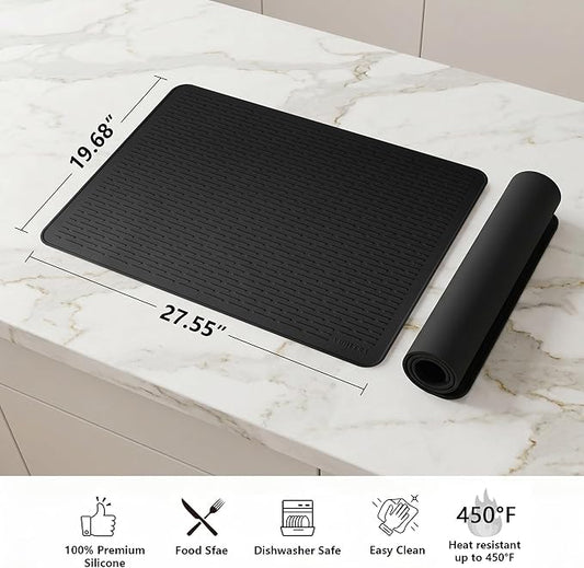 YUHFERA Stove Top Cover for Electric Stove - Silicone Stove Mat for Glass Top, Glass Cooktop Protector for Kitchen,Multi-Functional Oven Covers for Electric Stove (Black,28 x 20)