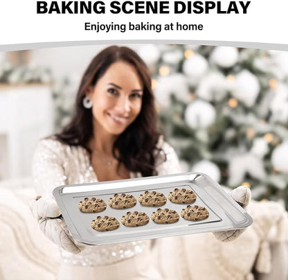 Baking Sheet with Cooling Rack Set, 3 Stainless Steel Baking Pan Cookie Sheet with 3 Cooling Rack, 9/12/16 Inch Cookie Tray Pans for Baking, Non Toxic & Easy Clean