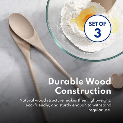 New Star Foodservice 42603 Classic Wood Kitchen Spoons Mixing Spoons, Light Yellow, Set of 3 (Pack of 2)
