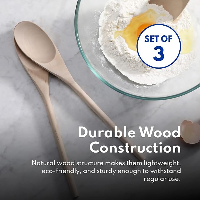 New Star Foodservice 42603 Classic Wood Kitchen Spoons Mixing Spoons, Birch Wood, Set of 3