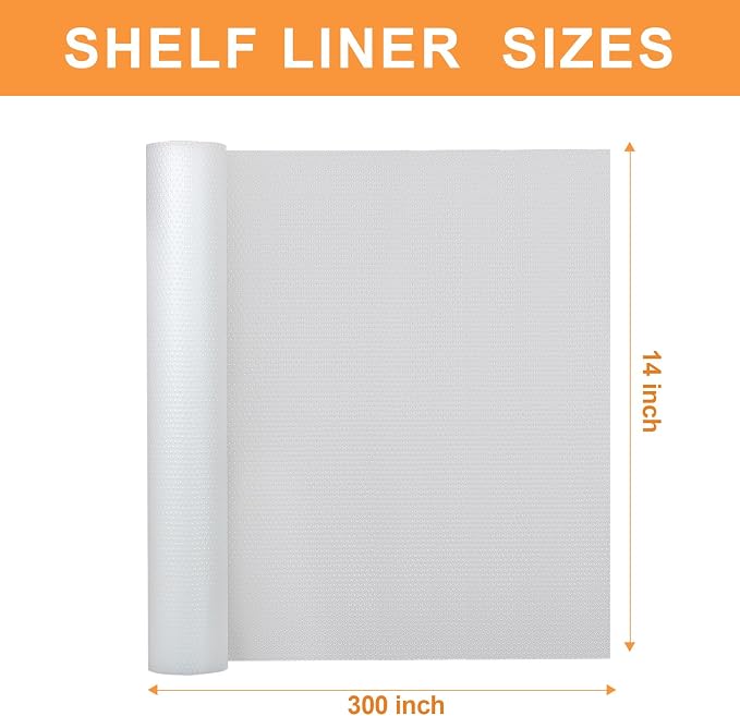 FLPMIX 14-Inch Clear Shelf Liner: Waterproof Kitchen Cabinets Drawer Liners 14 x 300 - Non-Adhesive Easy to Clean Refrigerator Mat for Pantry Shelves