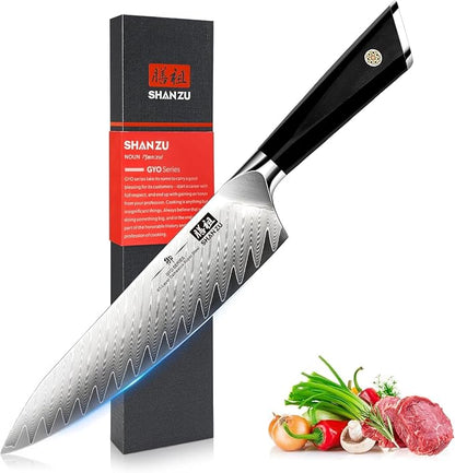 SHAN ZU Damascus Chef Knife 8 inch, 67-Layer High Carbon Steel Kitchen Knife,Ultra Sharp Japanese Chef Knife,Professional Kitchen Utility Knives with G10 Ergonomic Handle Cooking Knife with Gift Box