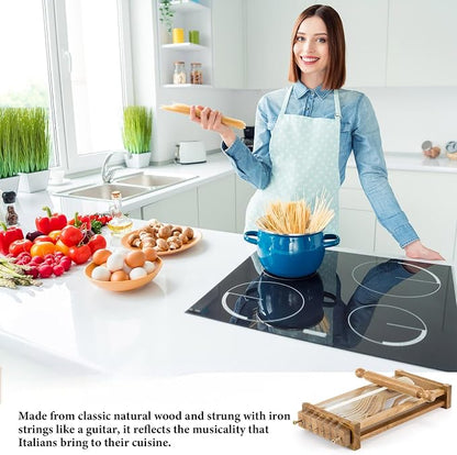 SiliFine Chitarra Cutter Italian Pasta with Rolling Pin Guitar Board Making Tool Pasta Machine for Spaghetti, Lasagna (Wood Color,Acacia Wood)