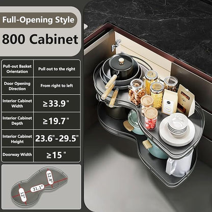 Blind Corner Cabinet Organizer Pull Out, 2 Tier Magic Corner Pull Out Shelves for Kitchen Storage, Soft Close Adjustable Height Organizer, Heavy Duty Metal Rack for Pots, Pans and Pantry Items