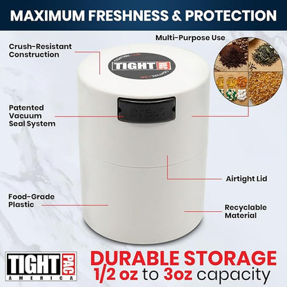 Tightvac - Premium Airtight Herb Storage Container - Holds ½ oz to 3 ounces - Keep Your Herbs and Dry Goods Fresh and Flavorful. White