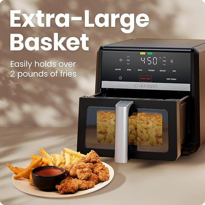 Chefman Air Fryer 9 Qt | TurboFry 7-in-1 High-Powered 450°F Cooking for Crispier and Even Results | XL Basket with Viewing Window | Air Fry, Bake, Broil, Reheat, Dehydrate, Defrost, Keep Warm