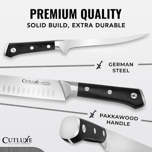 Cutluxe Butcher Knife Set – BBQ Brisket, Breaking, Boning & Fillet knives - Carving Knife Set for Meat Cutting, Ultra Sharp German Steel, Full Tang, Ergonomic Handles – Artisan Series